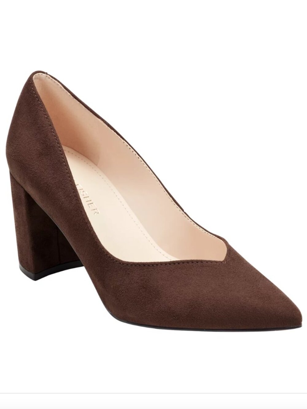 Marc Fisher Suede Caitlin Sweetheart Topline Block Heel Pumps Dark Brown 7.5
